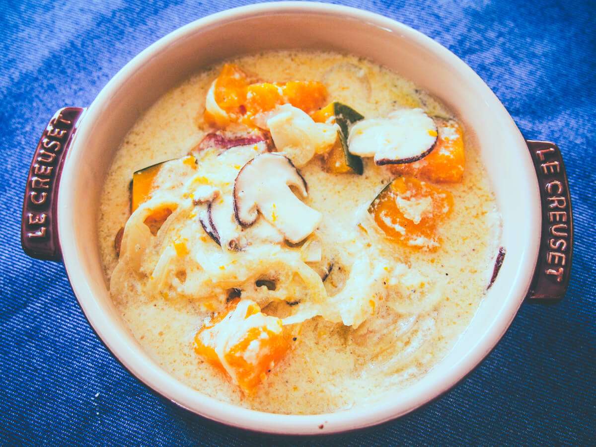とろふわかぼちゃの豆乳スープ：低温調理レシピ